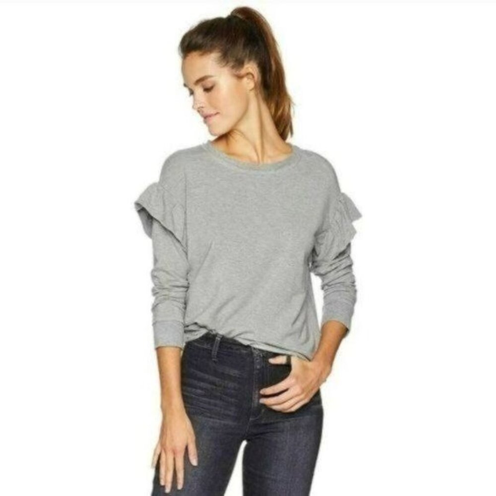 UGG Amara Women's XS Gray Crewneck Ruffled 3/4 Sleeve Sweatshirt